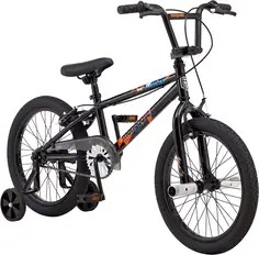Mongoose Switch 儿童 BMX 自行车，18 英寸车轮，包括可拆卸训练轮，黑色