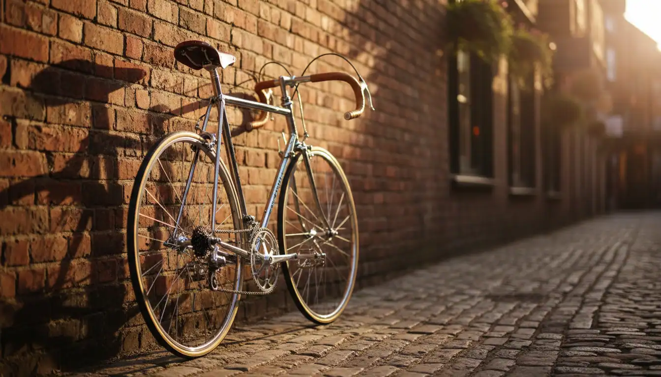 Vintage Nishiki road bike in excellent condition against a brick wall
