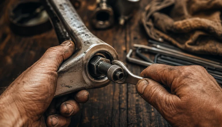 Mechanic using a Park Tool crank puller to remove a bike crank arm