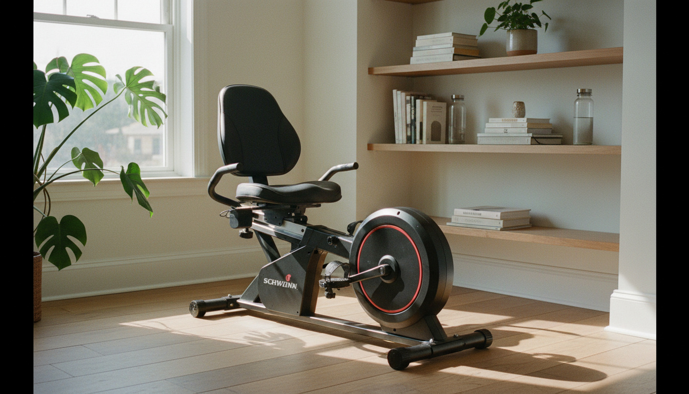 Schwinn 270 recumbent exercise bike in home gym