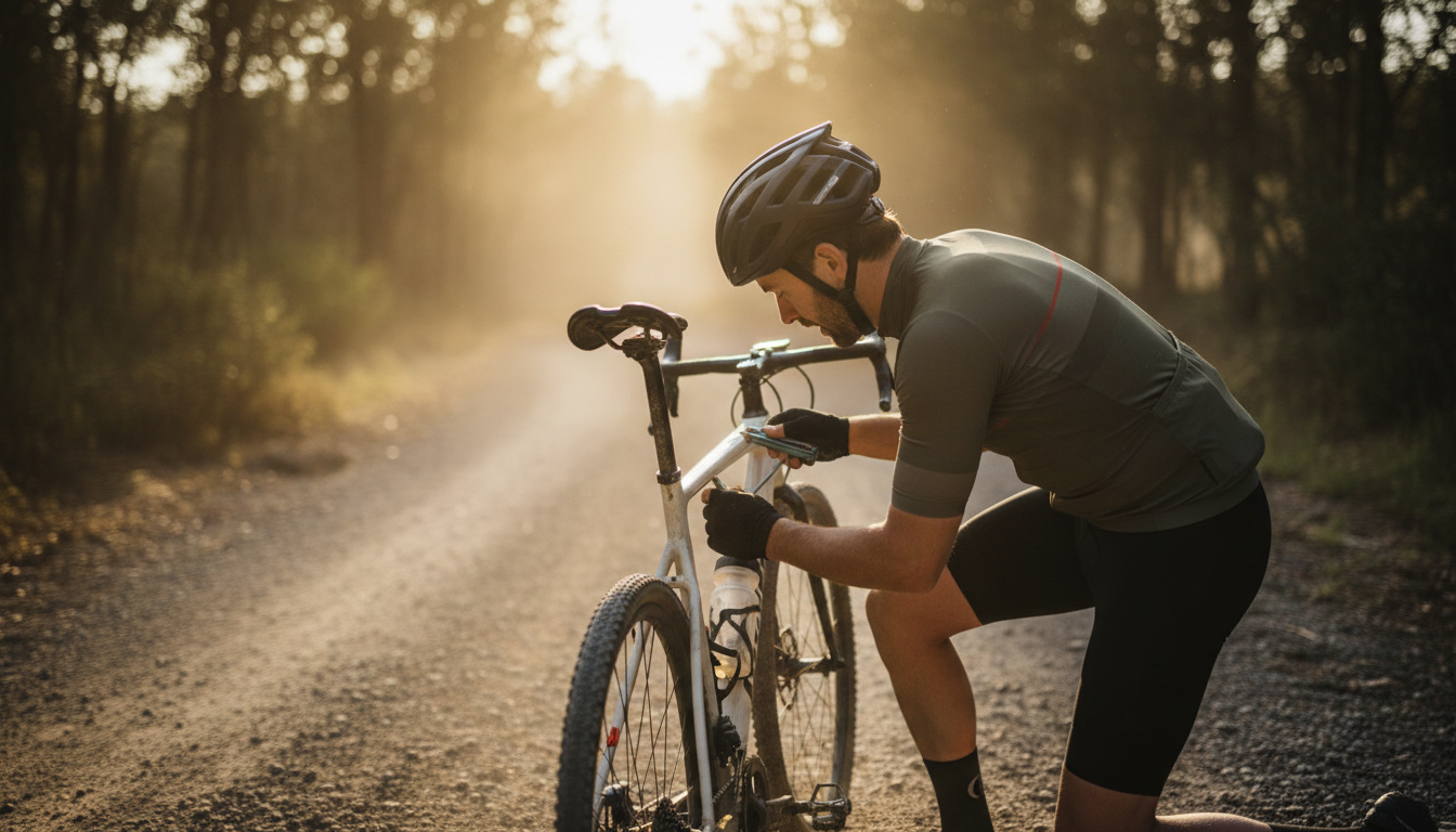 Cyclist adjusting bicycle saddle for comfort